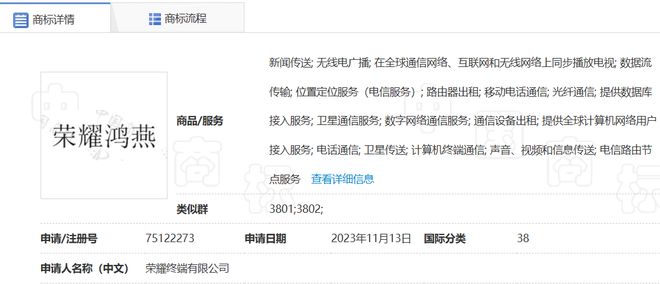 榮耀悄然布局新賽道 申請“鴻燕”商標，押注通信設備租賃生態
